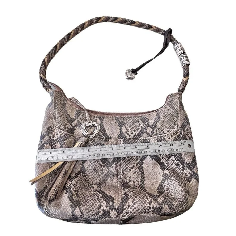 Brighton Snake Print Leather Large Shoulder Bag w Charm Braided Handle